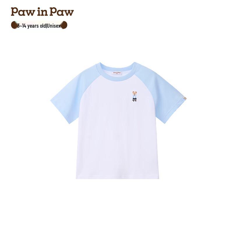 PawinPaw Унисекс Мультяшный Медведь Colorblock Футболка с коротким рукавом для детей 110