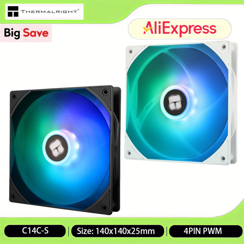Thermalright TL-C14C-S Computer Case Air Cooling Fan ARGB 140mm Pc Fans High Performance/LCP Noise Reduction 4PIN PWM TL-C14CW-S
