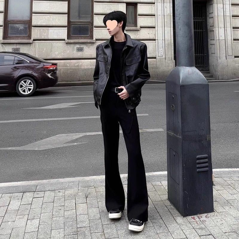 

Мужские брюки-клеш микро на весну/лето - Нарядные повседневные длинные брюки в стиле хай-стрит со стильной драпировкой S (85-98 jin)