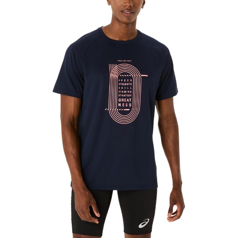 

Asics Letter Print Pattern Round Neck Short Sleeve T-Shirt Men Tops Midnight-Blue 2091A749-400 M