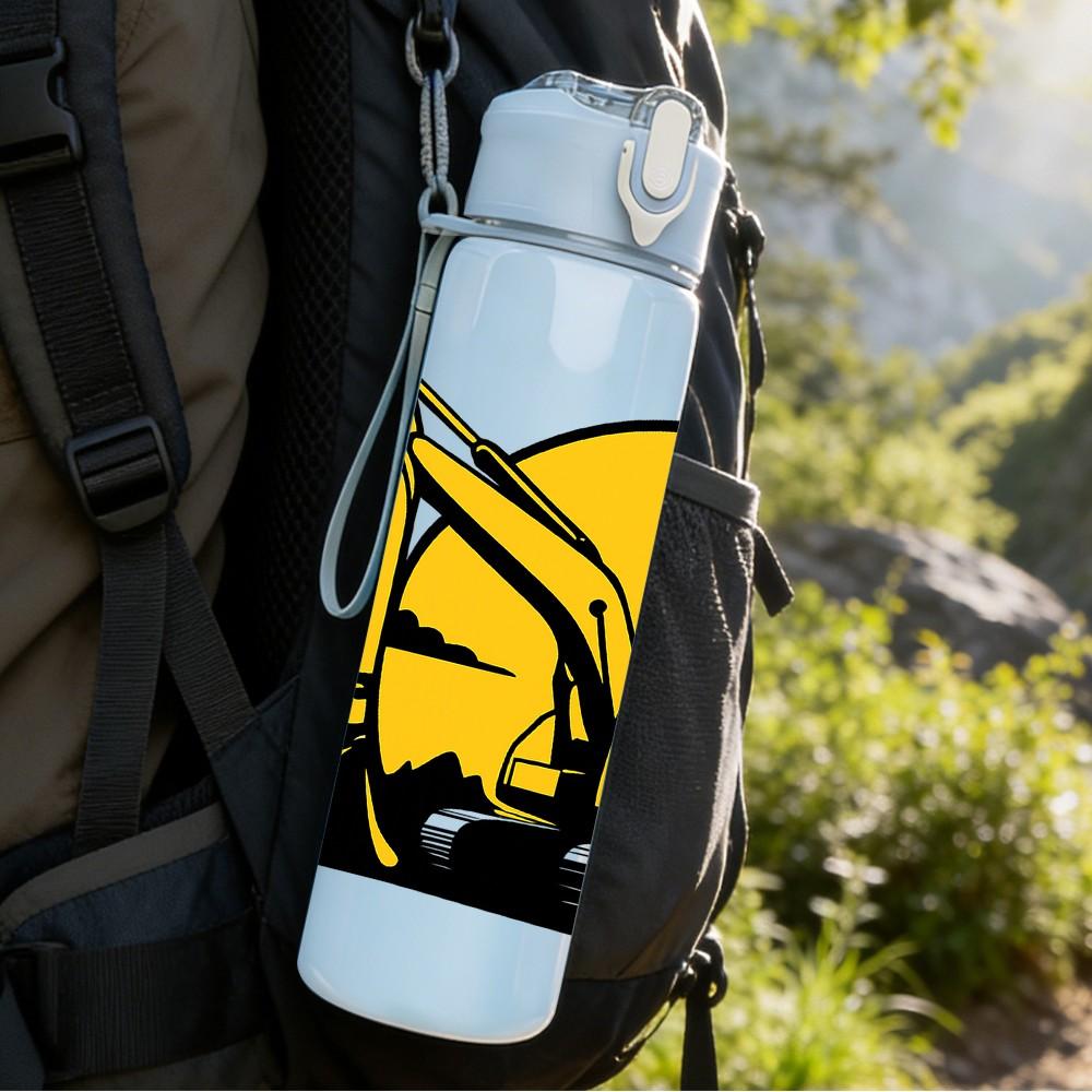 1PC Excavator Machine 750ml Color Plastic Sports Water Bottle Leakproof Flip Straw Lid Suitable for Sports Office Home Use
