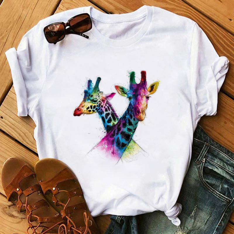 Watercolor Elephant Animal Print T-Shirt Female Harajuku Graphic T-Shirt Dog Lovers Funny T-Shirt Female T-Shirt