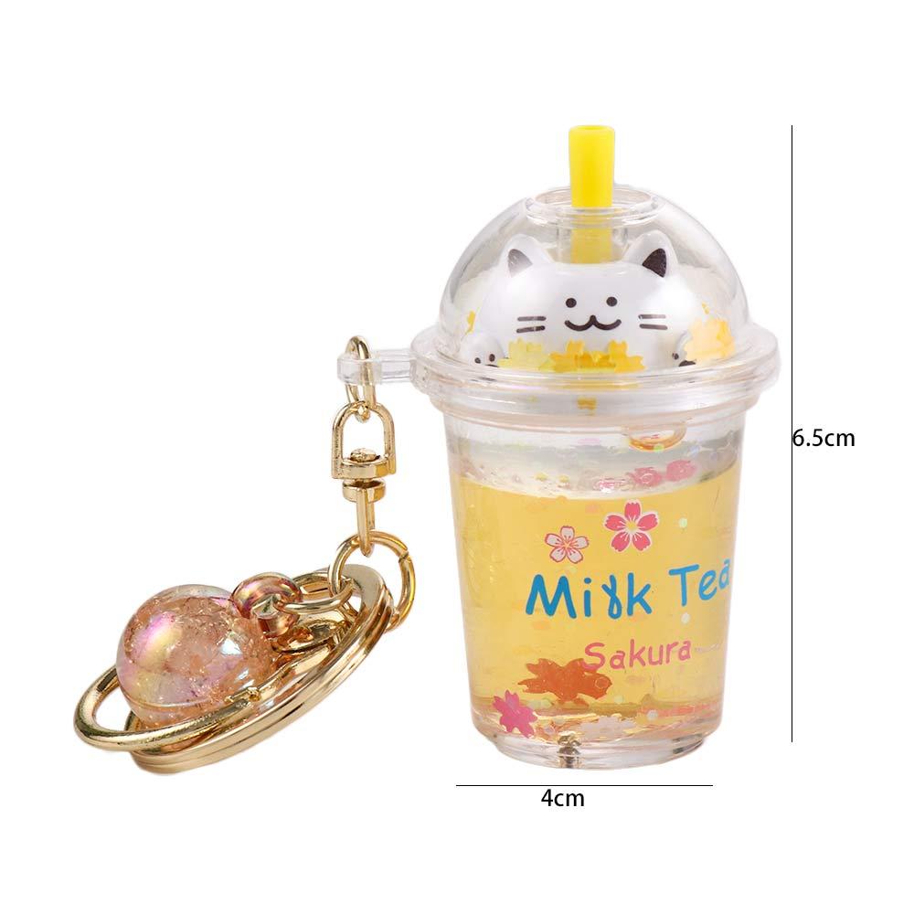 Key Ring Bag Pendant Women Car Key Chain Key Holder Sakura cat Key Ring Milk Tea Bottle Keychain