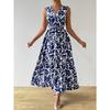 Elegant Women's Dress with French Resort Print V-neck Lace-up