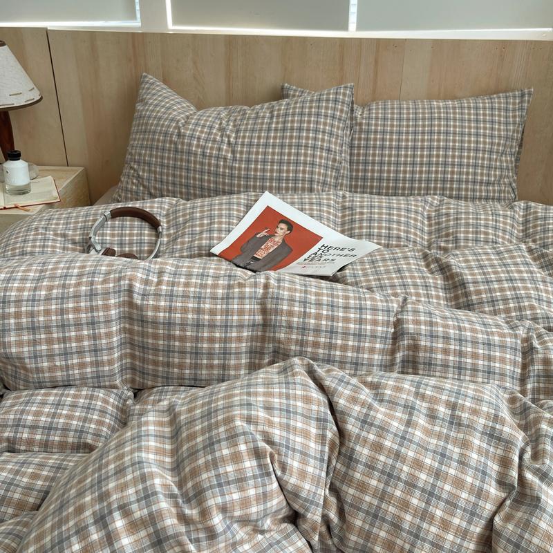 Nordisches Ins Bettwäsche-Set Reines Baumwoll-Bettbezug-Set Hautfreundlich Einzel-Doppelbett Voll-Queen-Größe Glatte&Spannbetttücher Bettwäsche-Set