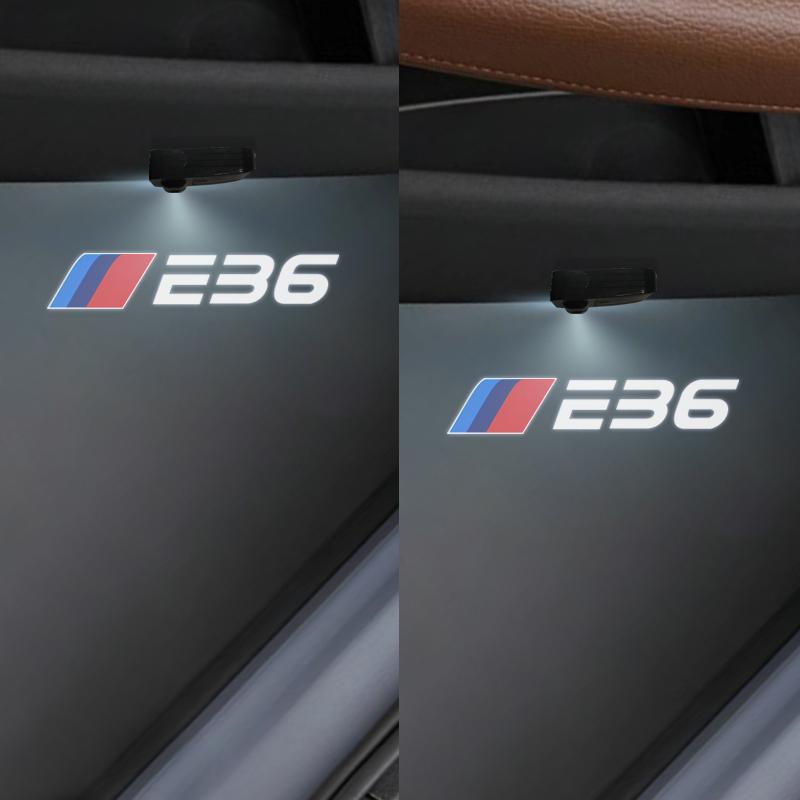 1/2Pcs For E46 E39 E36 E30 E34 Logo 3 5 Series 325i 330i 525i 528i 530i Car Door HD LED Lamps Projector Courtesy Welcome Lights