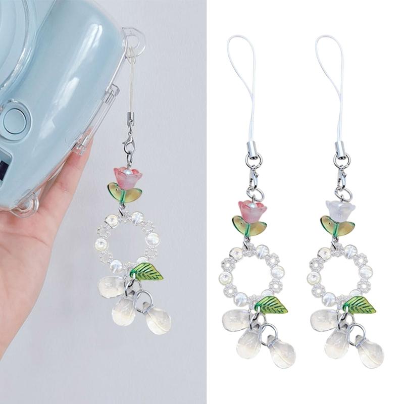 Lovely Small Flower Waterdrop Phone Charm Straps Car Keys Hanging Pendants Y2K Bag Decoration Lanyard Purse Accessories