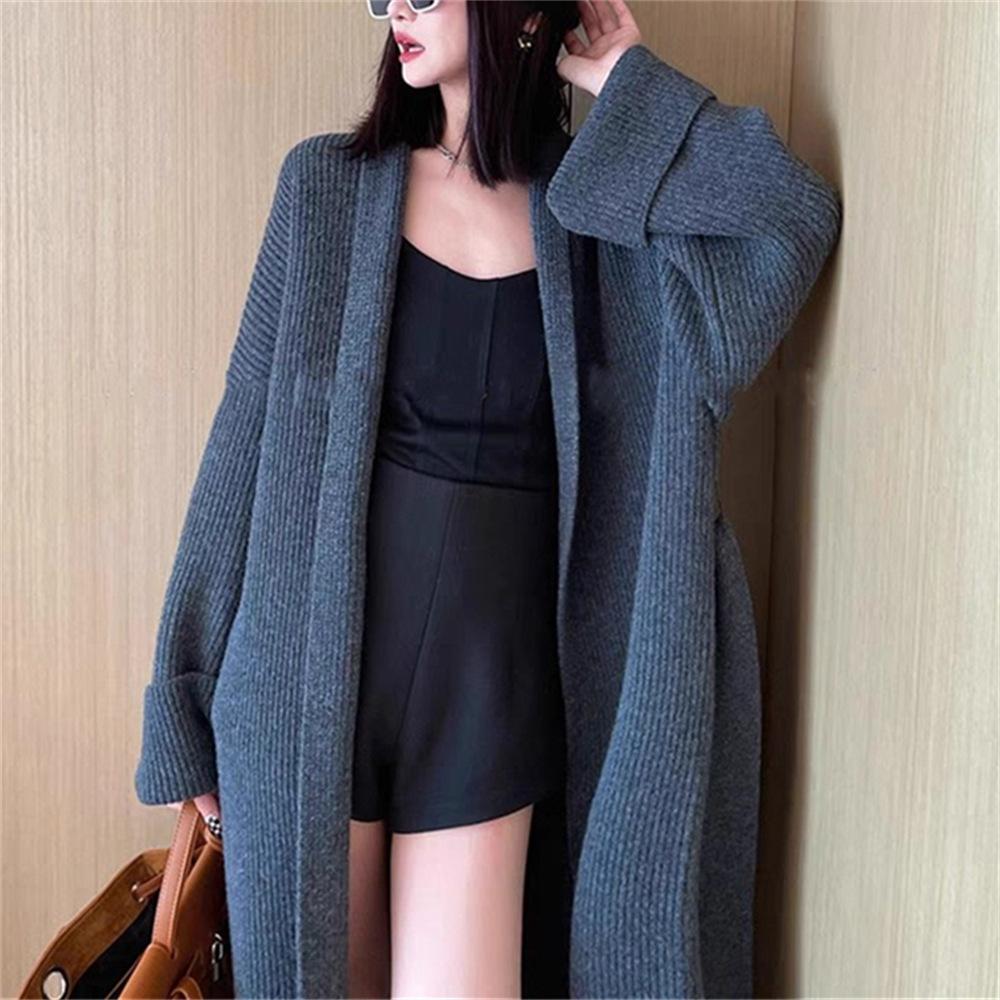 Premium Temperament Lazy Style Long Sweater Jacket Women's Clothing Autumn and Winter New Loose Knee Knitted Cardigan Coat