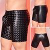 Men Faux Leather Underwear Mid-rise 3D U-convex Snake Leopard Print Shorts Panties Stretchy Skinny