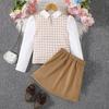Girls' Spring/Autumn Print Long Sleeve Shirt + Skirts 2-Piece Outfit Teen Fashion Chic Collared Blouse Short Skirt Combo