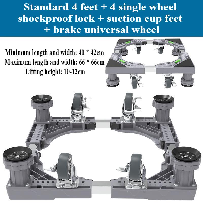 

Мобильная база с 4 сдвоенными колесами с фиксаторами и 4/8 прочными ножками 44-66 см Мебельная тележка Регулируемая подставка для холодильника стиральной машины 4-leg + 4 single wheels