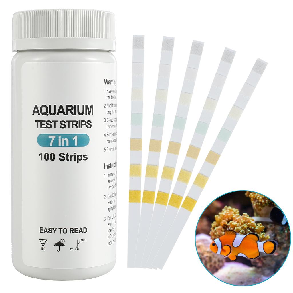 100Pcs Aquarium Test Strips 7 In 1 Fish Tank Test Kit Freshwater Saltwater Aquarium Water pH Test Strips Kit for Total Hardness