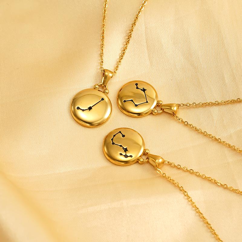 Doppelseitige 12 Sternzeichen Halskette aus Edelstahl und 18K Gold