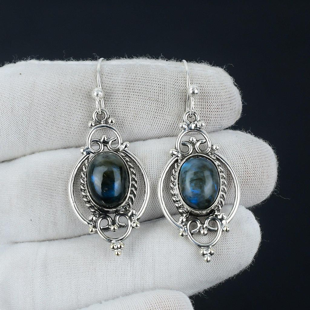 Echte Labradorit Ohrringe, Labradorit Silber Ohrringe, Ovale Stein Ohrringe, 925 Sterling Silber Ohrringe, Edelstein Ohrringe, Baumeln Ohrringe