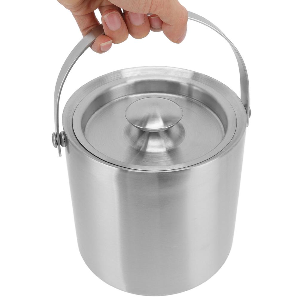 Edelstahl Eisbehälter Doppelschichtig Wein Champagner Bierfass mit Griff für Bar Party 2L 15.5x15.7cm 6.1x6.2in
