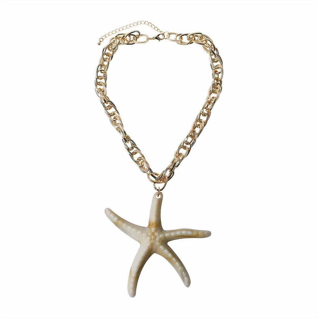 N11181 Fashion Color Resin Starfish Pendant Necklace Seaside Holiday Ocean Series Aluminum Chain Necklace