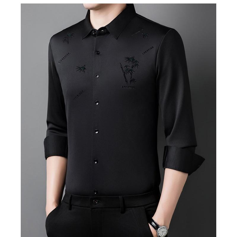 Herren dickes Samt-Hemd, Business nahtloses Hemd, knitterarm, bügelfrei, hohe Elastizität