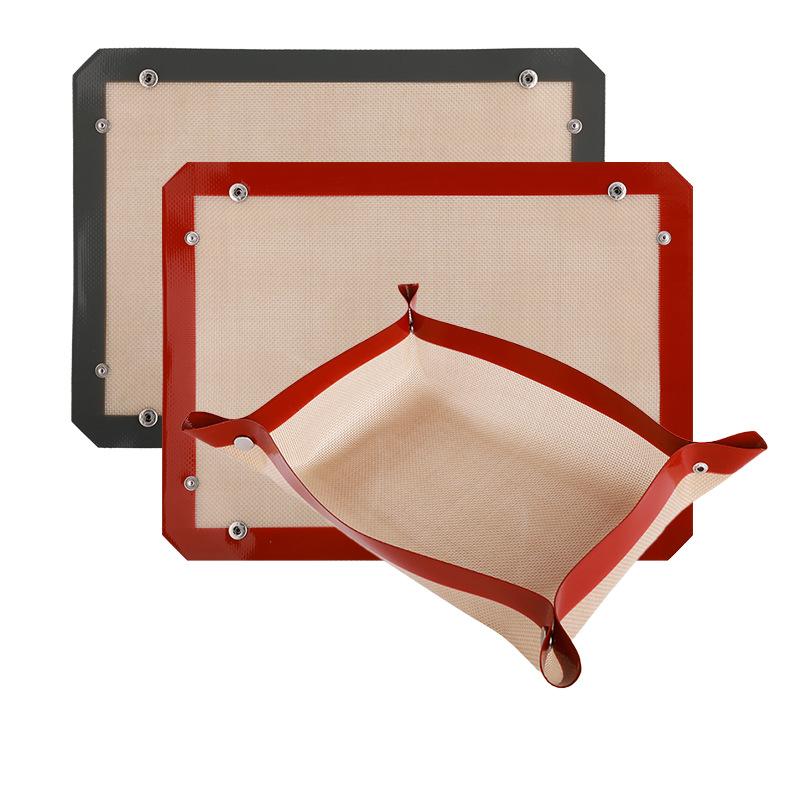 1PC Silicone Fiber Baking Mat With Button , Reusable Corners Snap Together To Form Leakproof & Non Stick Baking Tray, Oven Liner