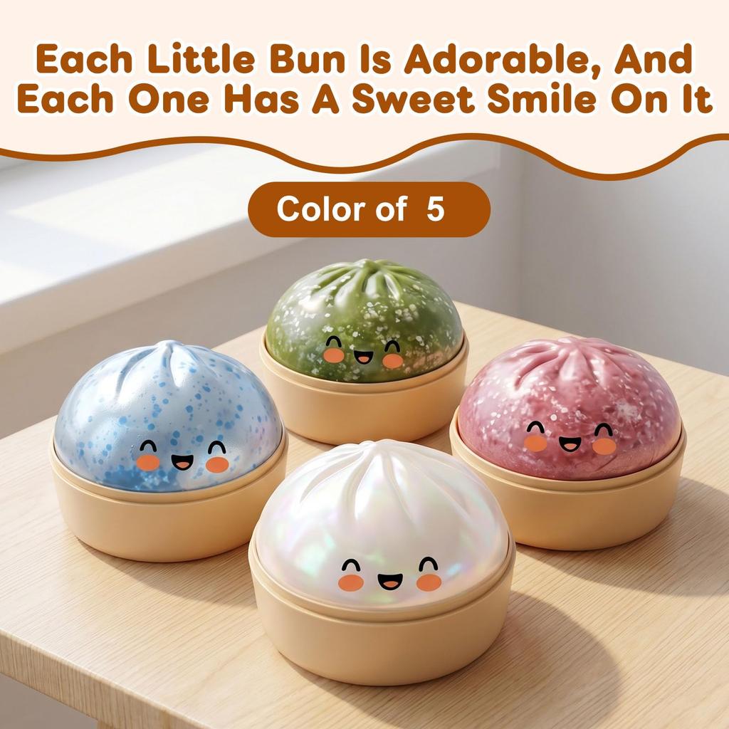 Glitter Dumpling Squishy with Steamer Box, Stress Relief Squeeze Fidget Toy, Glitter Mystery Dumpling Relaxation Toy for Adults, 5 Color Options