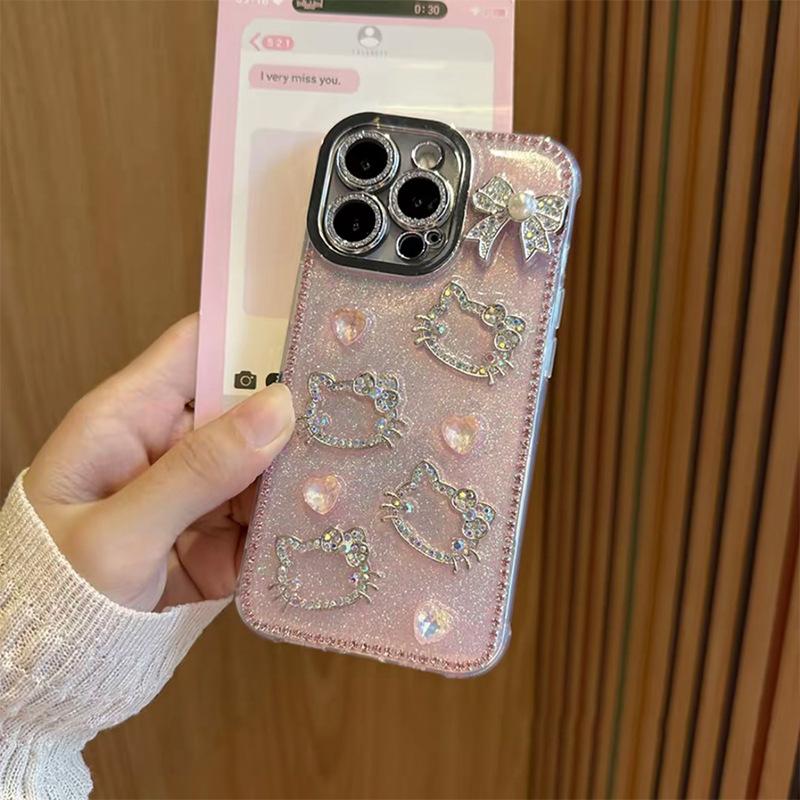 

Drip Glue Rhinestone Love Kt Cat Phone Case For Iphone16Promax Glitter Apple 17 High-End Fashion iPhone 11
