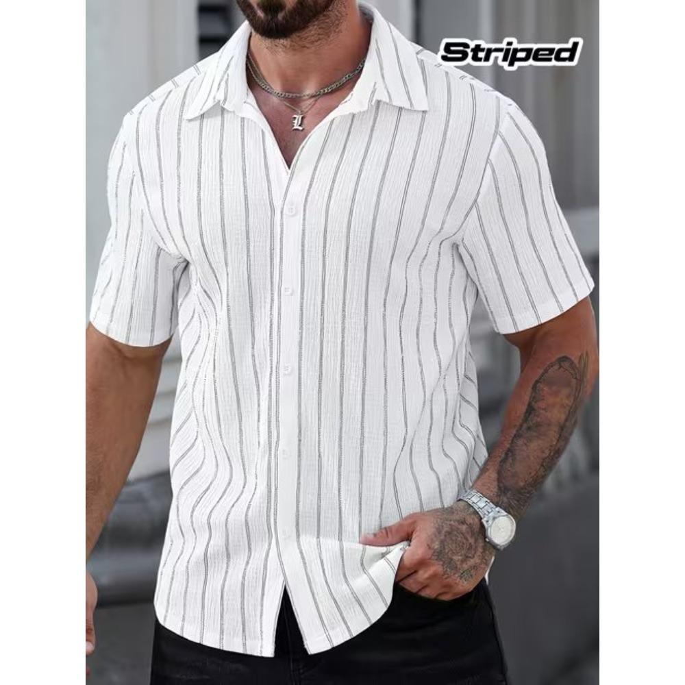 

Men s Minimalist Lines 3D Print Shirt Button Up Shirt Casual Shirt Summer Shirt Short Sleeve Daily Vacation Clothing 8XL білий