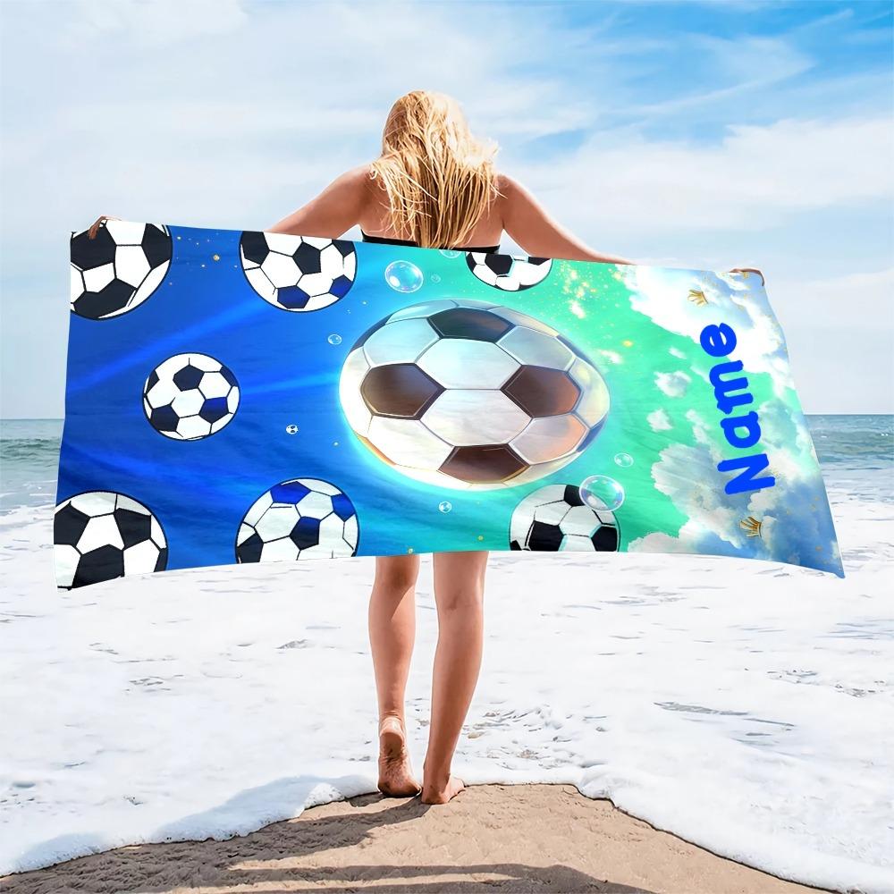 1Pc Custom Beach Towel with Text, Soccer Print, Vibrant Design Perfect for Summer Ideal for Pool, Picnics, Seaside Sunbathing