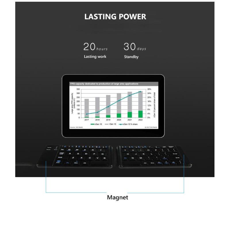 Lehká praktická ruská/anglická Bluetooth skládací klávesnice Skládací bezdrátová klávesnice pro