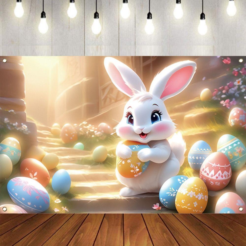 180*110cm Easter Photography Backdrop Cartoon Easter Hanging Banner  Happy Easter Decoration