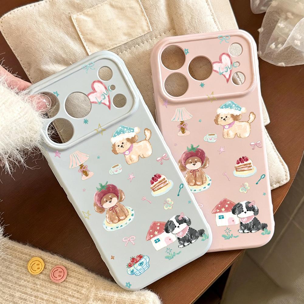 ins oil painting strawberry dog for iPhone16 apple 17 pro max mobile phone case 15 creative 14 cartoon 13 soft