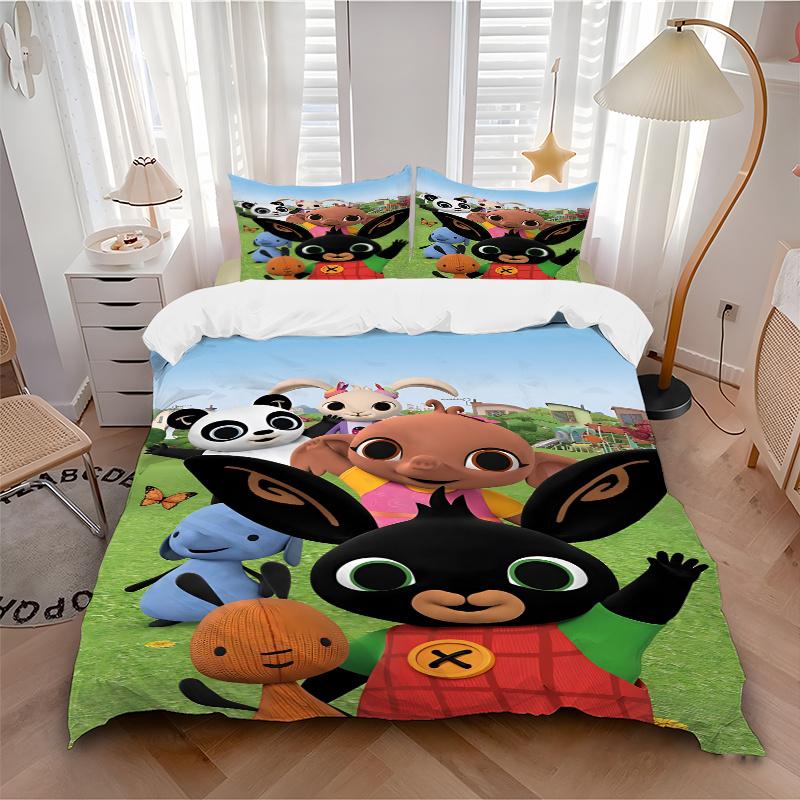 3pcs Bing & Friends Animal Print Bedding Set-Universal Three-Piece Suit for Bedroom, Guest Room, Living Room, Hotel Decorations-Perfect Gift
