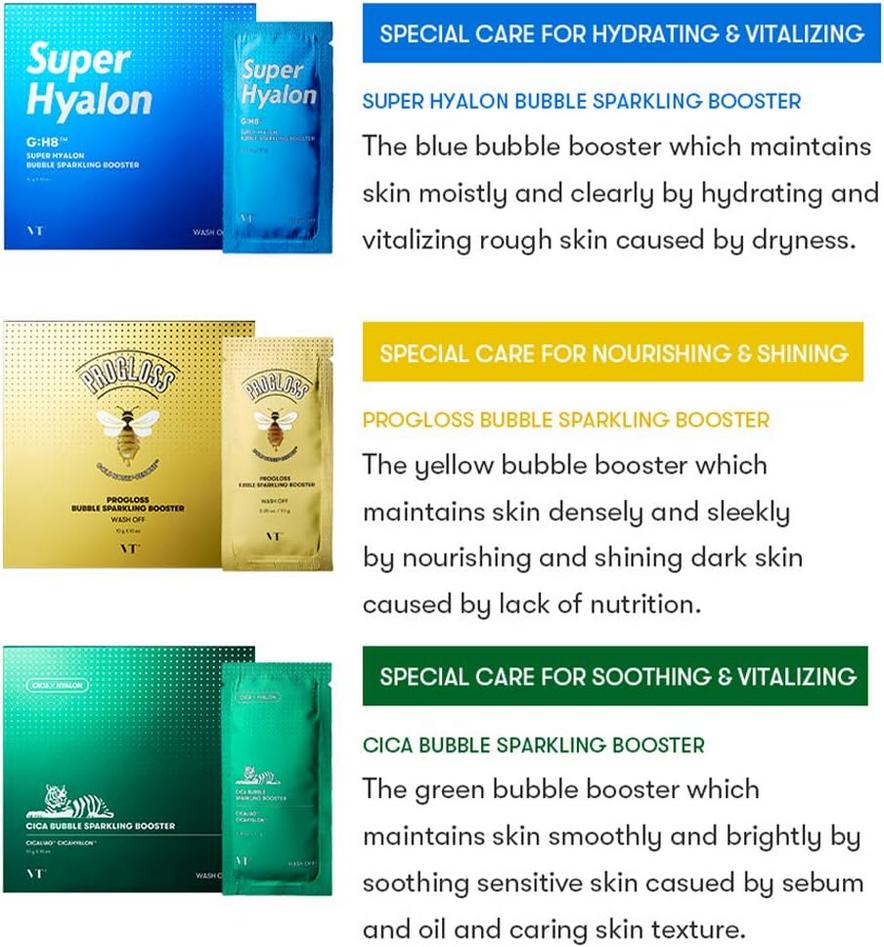 VT Bubble Sparkling Booster 10 g 4 szt./ Progloss/ Rozjaśniający, Nawilżający, Kosmetyki Koreańskie, Kbeauty