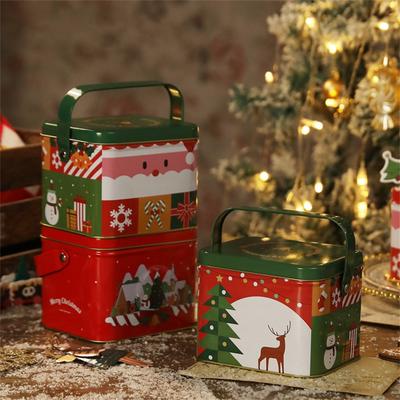 Pojemne Metalowe Pudełko Prezentowe Christmas Tin Pudełko na Cukierki Kwadratowe Pojemniki do Przechowywania Cukierków na Święta Xmas Szczęśliwego Nowego Roku