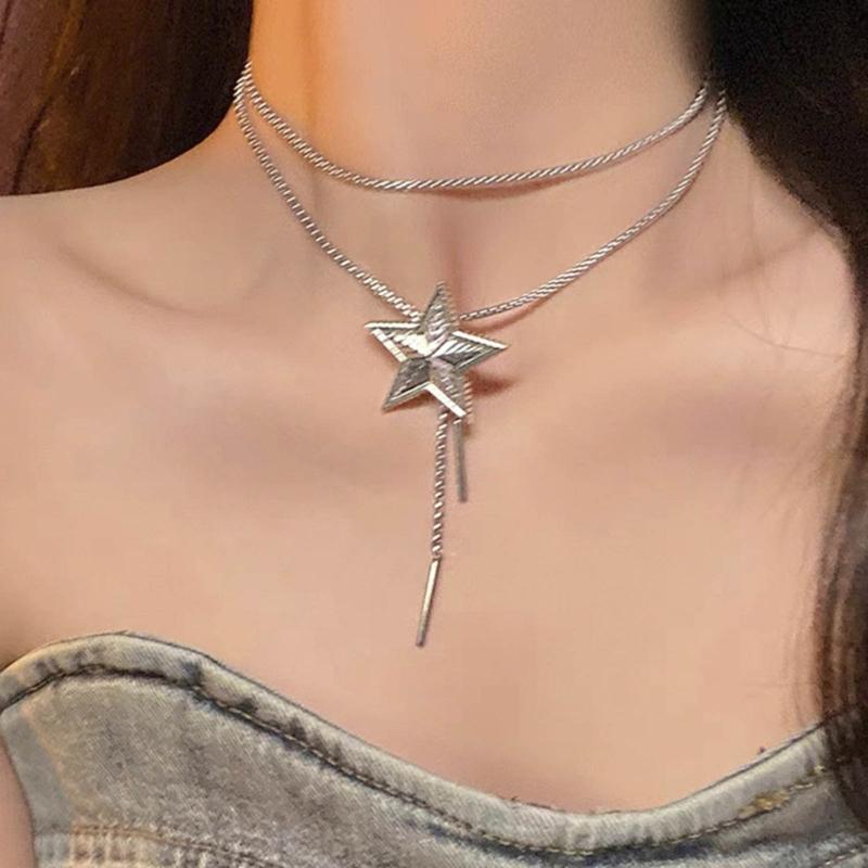 Stylish Alloy Star Necklace Simple Neck Jewelry Pullable Star Necklace Star Pendant Necklace Suitable for Party Daily
