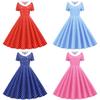 Vintage Polka Dot Print Midi Dress With Splicing Details For Casual Women