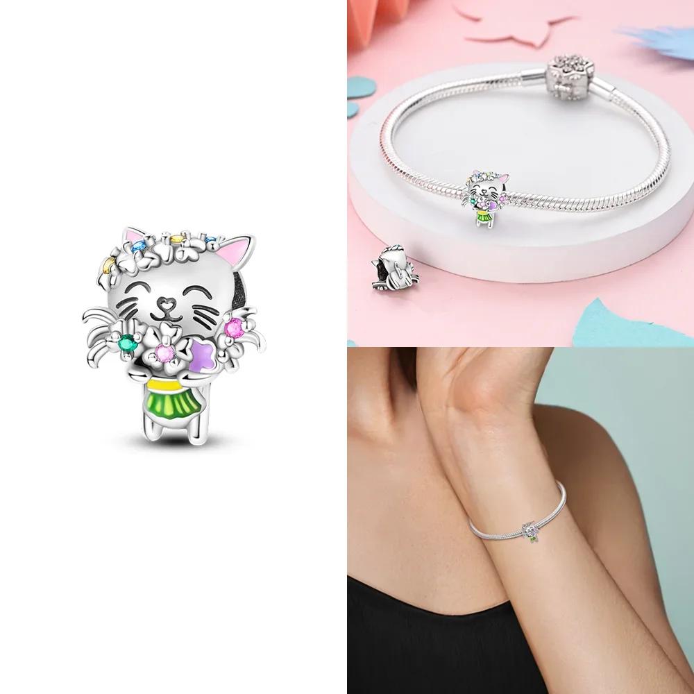 Copper Charms Animal Color Pink Rabbit Sheep Cat Dog Beads Fit 3Mm Original Bracelets Fine Diy Birthday Jewelry Make