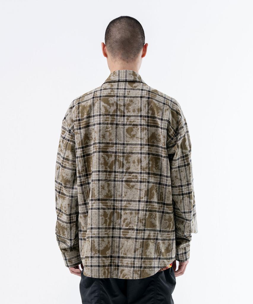 Deogdaibeu Velcro Washed Check Shirt Jacket Khaki