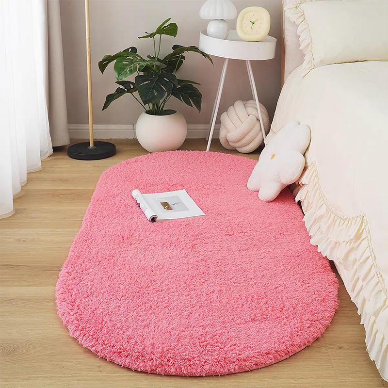 Oval Plush Carpet Thicken Living Room Rug Shaggy Warm Velvet Rug For Bedroom Solid Fuzzy Floor Mat Non-slip Washable