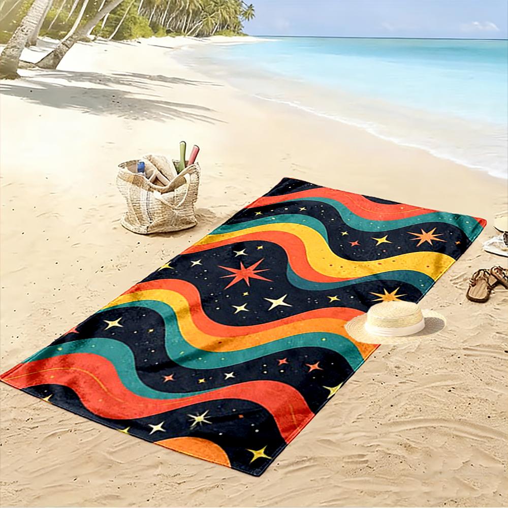 Colorful Waves and Stars Pattern Beach Towel Beach Towel Quick-drying for Travel Outdoor Sports Jogging Beach and Swimming