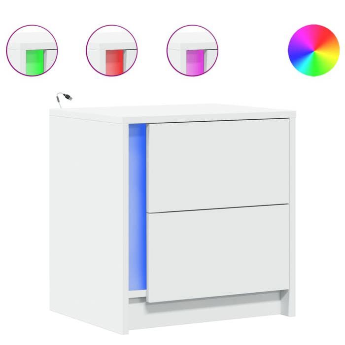 VidaXL Armoires de chevet et lumières LED 2pcs blanc bois d'ingénierie, table d'appoint, armoire de lit, table d'appoint 852048