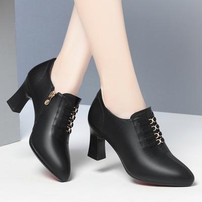 Fashion Soft Deep Mouth Block Heels Platform Shoes Women Pumps 2024 Pointed Toe Ladies Leather Shoes Woman High Heel Office Shoes Black
