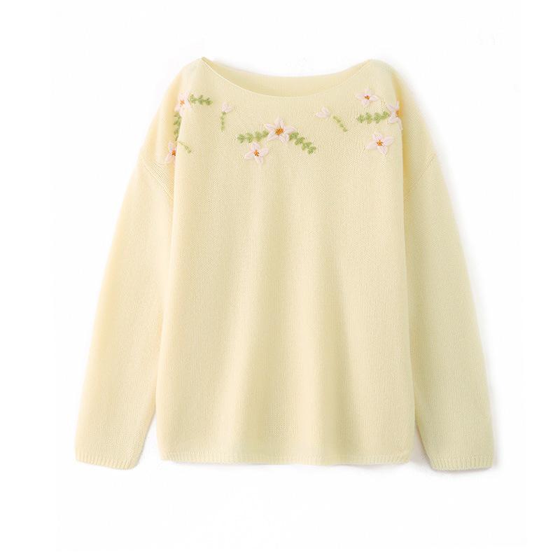 2026 A/W Women's One-Shoulder Embroidered Wool Sweater Top