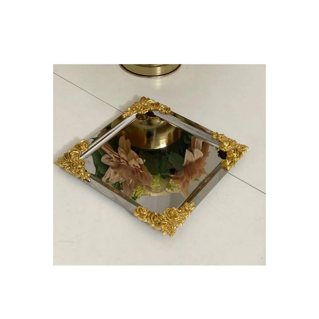 Silver Gold Detailed 18/10 Steel Coffee Presentation Tray 1 Piece