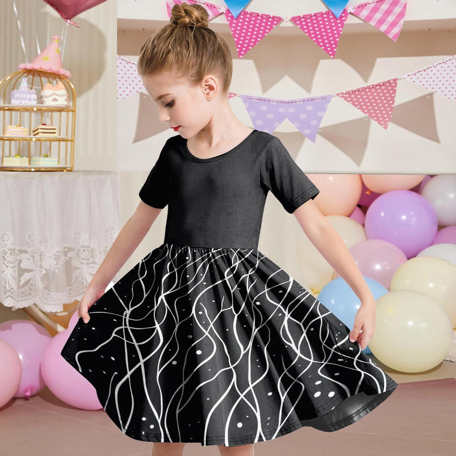 

Летнее платье для девочек, платье для малышей, однотонное повседневное платье-футболка с коротким рукавом А-силуэта 140 чёрный