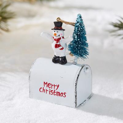 Yousheng Weihnachts-Briefkasten-Ornament Metall-Briefkasten Hängedekoration mit 3D-Schneemann, Weihnachtsmann, Elch, Baum-Figur, Eisenkunst-Briefkasten für Baum, Heimdekoration