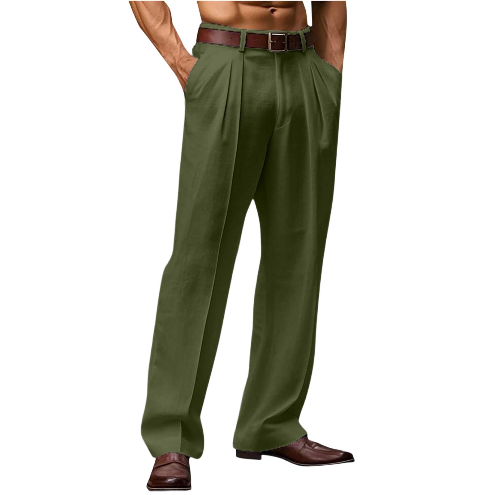

Men s Fashionable Linen Breathable Straight-leg Pants - Outdoor Casual Loose Pants L армия зеленый