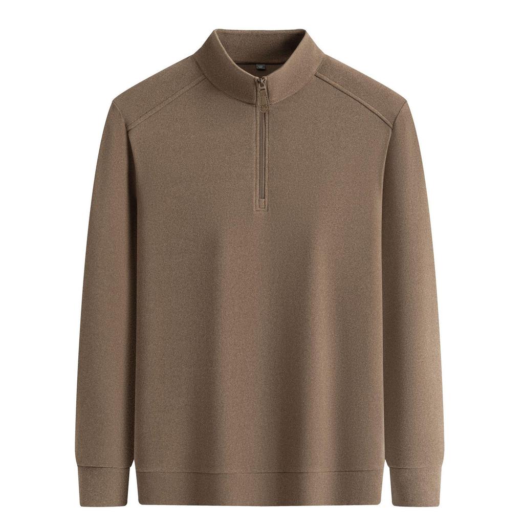 Men's Half-Zip Stand Collar Double-Sided Fleece Long Sleeve Top - Thick, Warm Base Layer for Autumn/Winter
