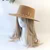 Neue Damen Sommerhüte Stroh-Sonnenhut Panama Elegante Stroh-Fedora-Hüte Damen Mädchen Outdoor-Urlaub mit Perlenkette Sonnenschutz Strandhut