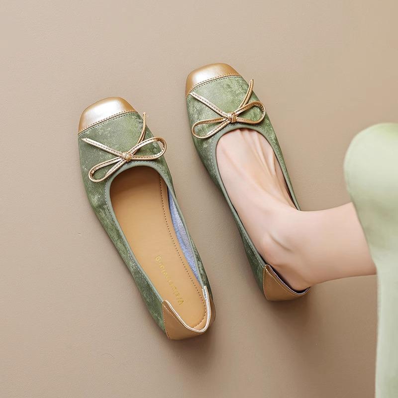 

Женские летние туфли-лодочки на плоской подошве с универсальным бантом, туфли бабушки, мягкая подошва, серебристые туфли Мэри Джейн с открытым верхом 43 зелёный