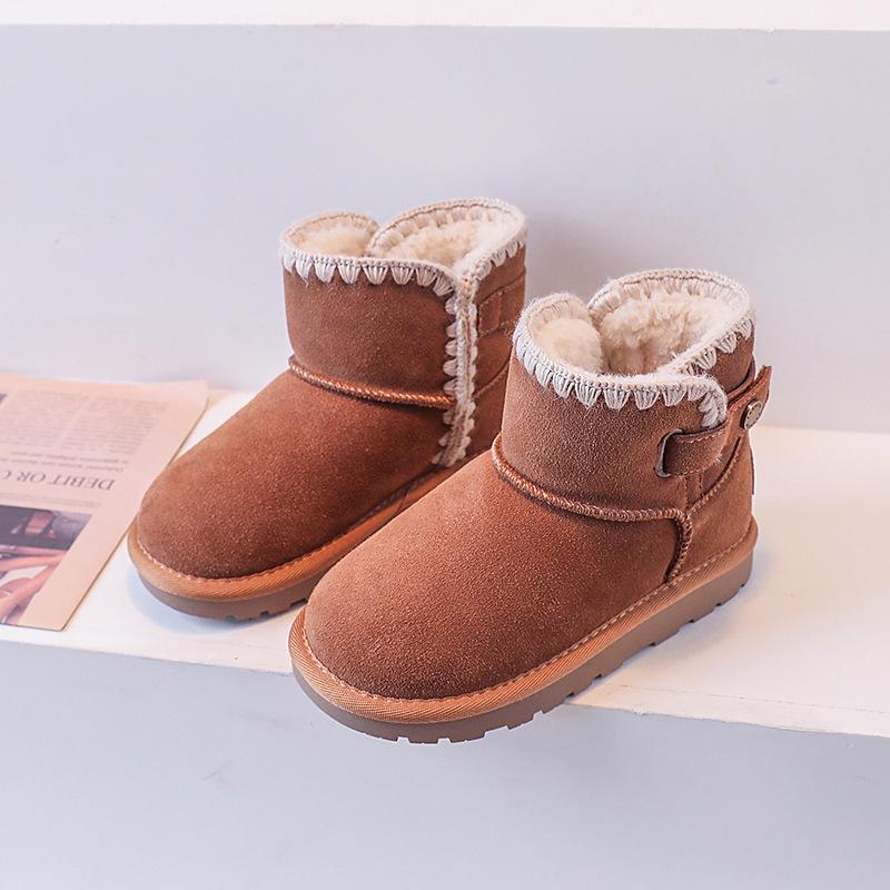 Handmade Yarn Lace Girls Snow Boots Children's Large Cotton Warm Boots Frosted Leather Princess Cotton Boots