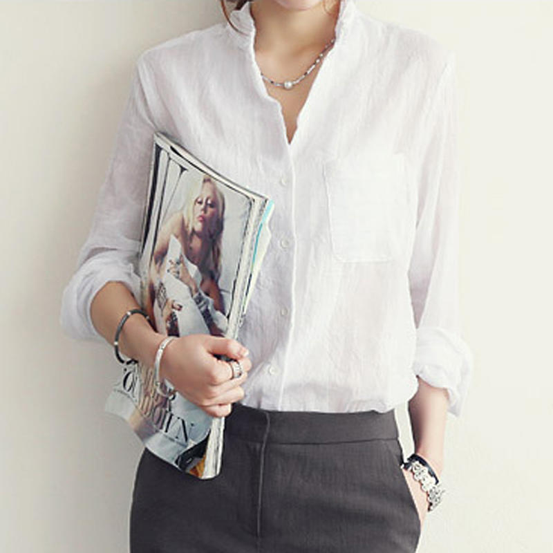 Womens Tops Fashion Summer Linen White Shirt Women Long Sleeve Blouse Korean Woman Clothes